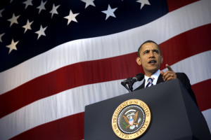 091026-N-5549O-249 JACKSONVILLE, Fla. (Oct. 26, 2009) President Barack Obama delivers remarks to an audience of Sailors and Marines before introducing President Barack Obama during a visit to U.S. Naval Air Station Jacksonville. During his visit he also met with gold star families-families that have lost a loved one in Iraq or Afghanistan, to personally thank them for their sacrifice. (U.S. Navy photo by Mass Communication Specialist 2nd Class Kevin S. O'Brien/Released)