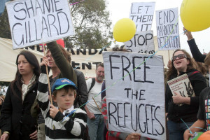 The Refugee Action Collective organised a march and protest on Saturday 2 April 2011 against children in immigration detention outside the Melbourne Immigration Transit Accommodation at Camp Road, Broadmeadows. Despite Labor's October announcement that all children would be released from detention, there are still more than 1,000 children locked up including more than 140 young asylum seekers from the ages of 13-18 are detained in the Melbourne Immigration Transit Accommodation at Camp Road, Broadmeadows.